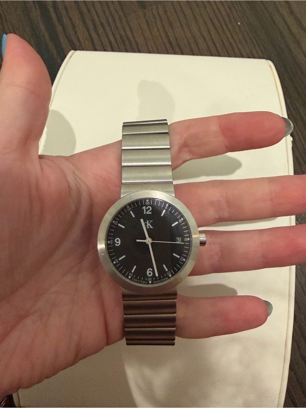 Calvin Klein Silver Stainless Steel Watch with Black Dial